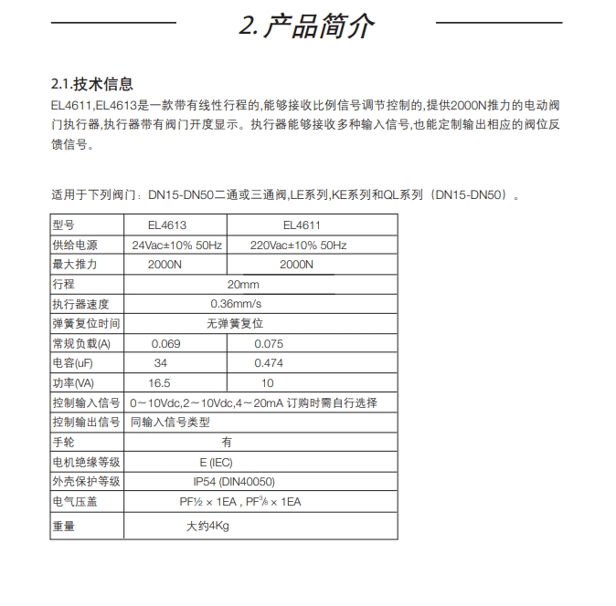 棋牌平台EL4611电动执行器简介
