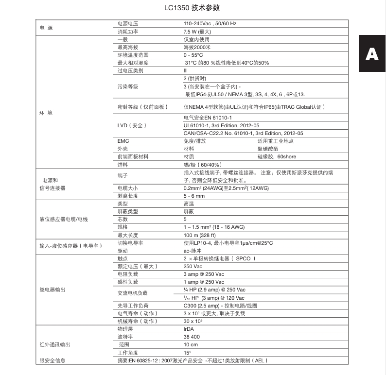 棋牌平台LC1350液位控制器技术参数