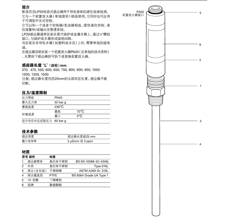 棋牌平台LP20电容式液位感应器技术参数