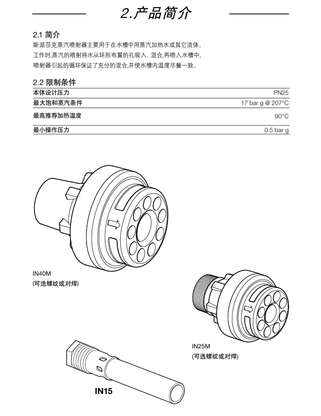 棋牌平台IN15,IN25M和IN40M蒸汽喷射器技术参数